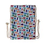 Blue Colorful Cats Silhouettes Pattern Drawstring Bag (Small)
