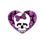 Pink Polka Dot Bow Skull Rubber Heart Coaster (4 pack)