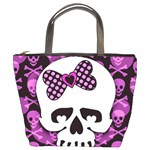 Pink Polka Dot Bow Skull Bucket Bag