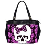 Pink Polka Dot Bow Skull Oversize Office Handbag (2 Sides)