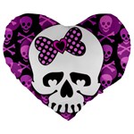 Pink Polka Dot Bow Skull Large 19  Premium Heart Shape Cushion