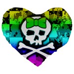 Rainbow Skull Large 19  Premium Flano Heart Shape Cushion