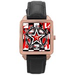 Star Checkerboard Splatter Rose Gold Leather Watch 
