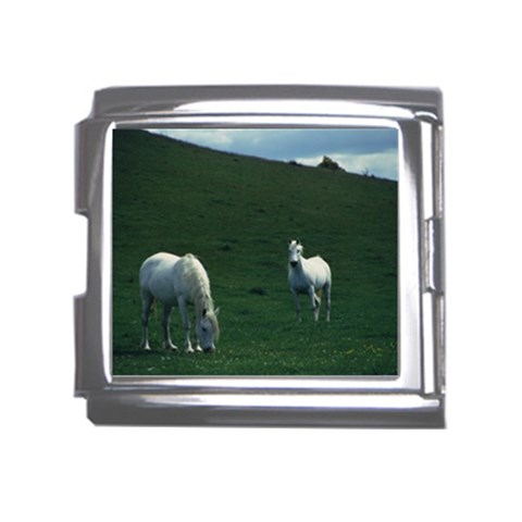Two White Horses 0002 Mega Link Italian Charm (18mm) from ArtsNow.com Front