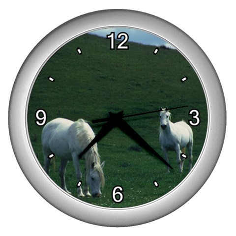 Two White Horses 0002 Wall Clock (Silver) from ArtsNow.com Front