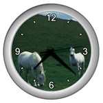 Two White Horses 0002 Wall Clock (Silver)