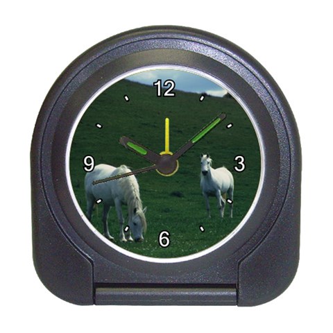 Two White Horses 0002 Travel Alarm Clock from ArtsNow.com Front