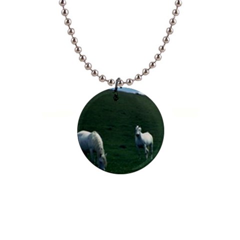 Two White Horses 0002 1  Button Necklace from ArtsNow.com Front