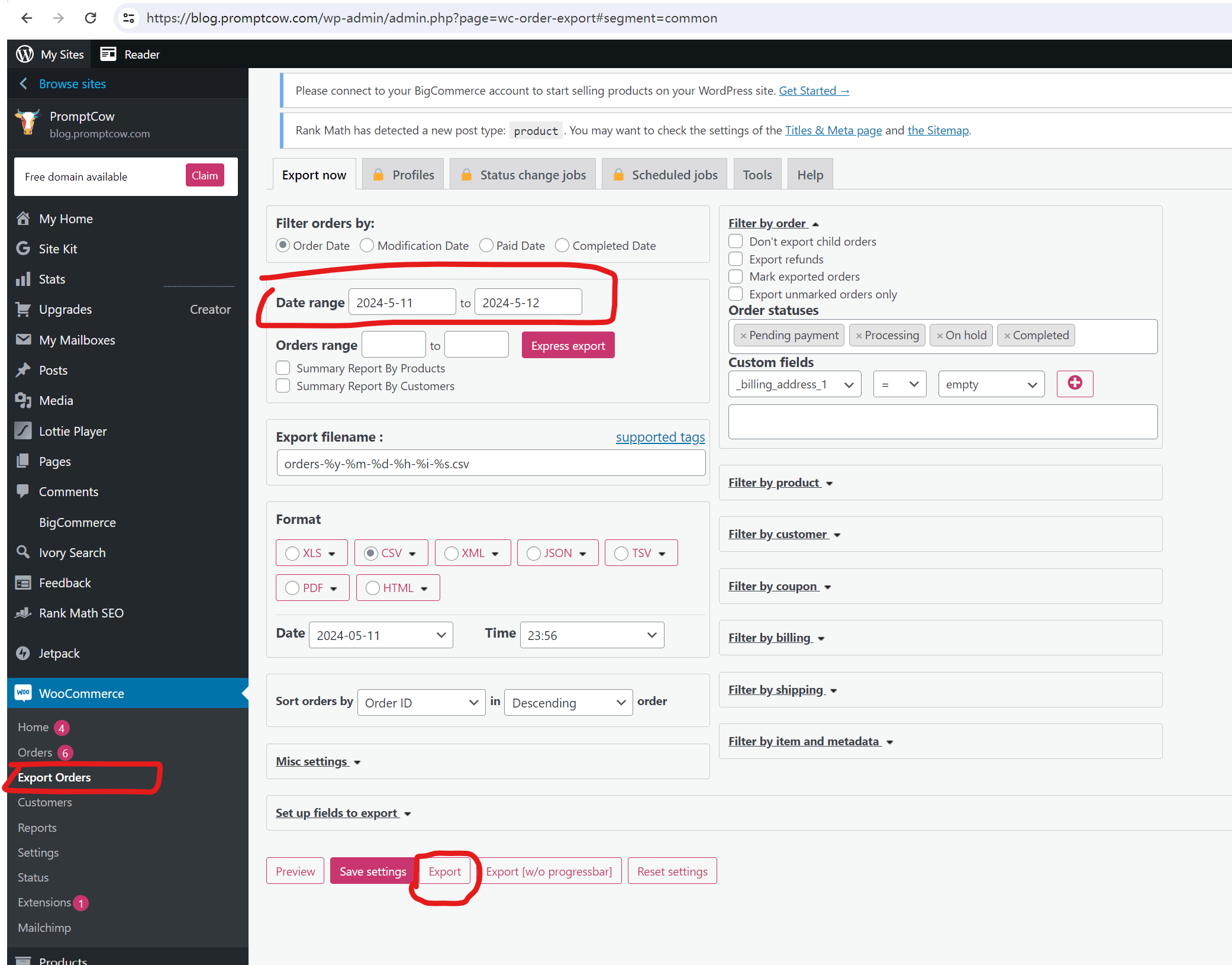 Import WooCommerce Orders to ArtsNow.com Step2