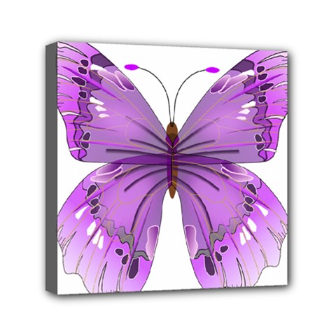 Purple Awareness Butterfly Mini Canvas 6  x 6  (Framed) from ArtsNow.com