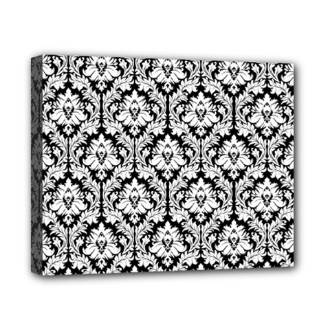 White On Black Damask Canvas 10  x 8  (Framed) from ArtsNow.com