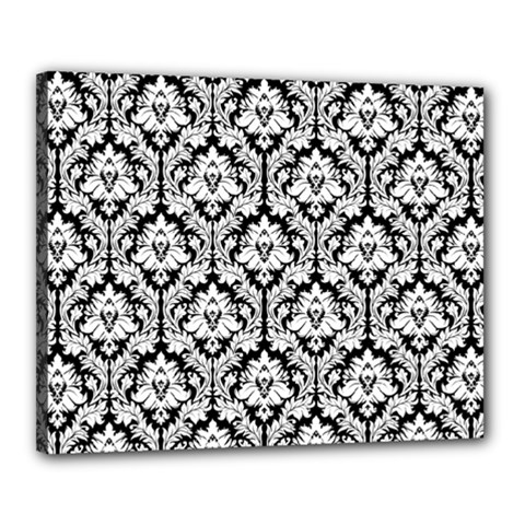 White On Black Damask Canvas 20  x 16  (Framed) from ArtsNow.com