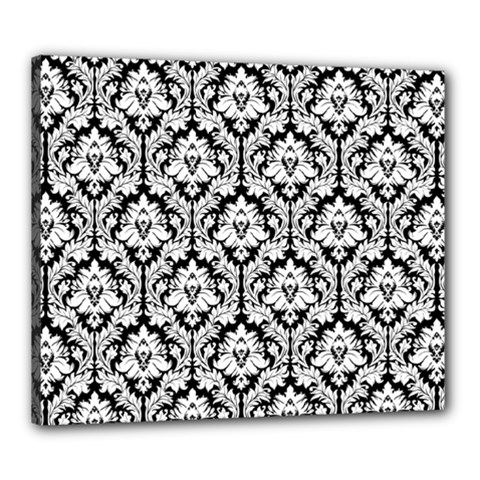 White On Black Damask Canvas 24  x 20  (Framed) from ArtsNow.com