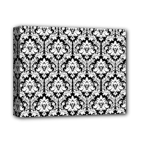 White On Black Damask Deluxe Canvas 14  x 11  (Framed) from ArtsNow.com