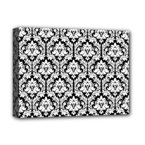 White On Black Damask Deluxe Canvas 16  x 12  (Framed)  from ArtsNow.com