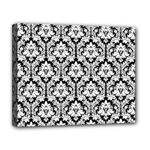 White On Black Damask Deluxe Canvas 20  x 16  (Framed) from ArtsNow.com