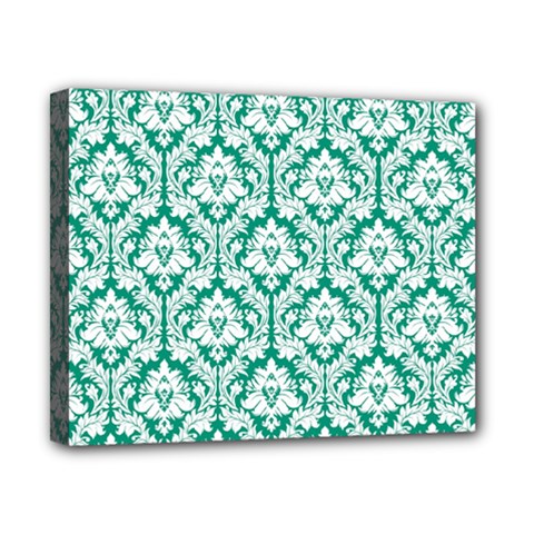 White On Emerald Green Damask Canvas 10  x 8  (Framed) from ArtsNow.com