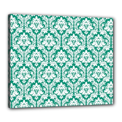 White On Emerald Green Damask Canvas 24  x 20  (Framed) from ArtsNow.com