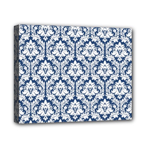 White On Blue Damask Canvas 10  x 8  (Framed) from ArtsNow.com