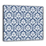 White On Blue Damask Canvas 24  x 20  (Framed)