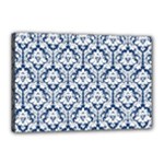 White On Blue Damask Canvas 18  x 12  (Framed)