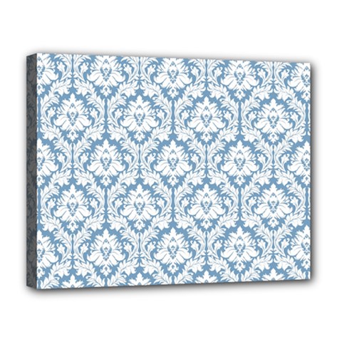 White On Light Blue Damask Canvas 14  x 11  (Framed) from ArtsNow.com