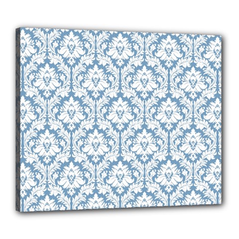 White On Light Blue Damask Canvas 24  x 20  (Framed) from ArtsNow.com