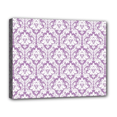 White On Lilac Damask Canvas 14  x 11  (Framed) from ArtsNow.com