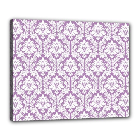 White On Lilac Damask Canvas 20  x 16  (Framed) from ArtsNow.com