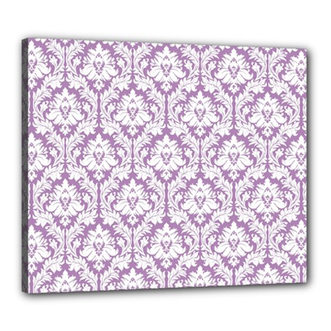 White On Lilac Damask Canvas 24  x 20  (Framed) from ArtsNow.com