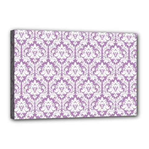 White On Lilac Damask Canvas 18  x 12  (Framed) from ArtsNow.com