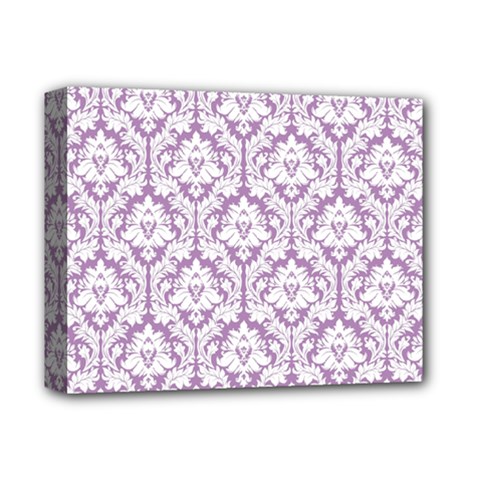 White On Lilac Damask Deluxe Canvas 14  x 11  (Framed) from ArtsNow.com