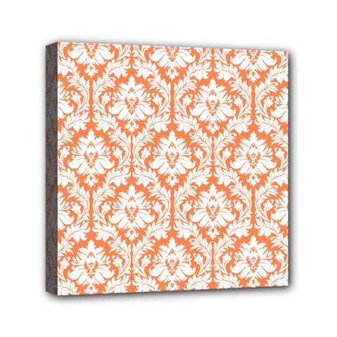 White On Orange Damask Mini Canvas 6  x 6  (Framed) from ArtsNow.com