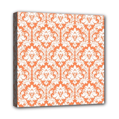 White On Orange Damask Mini Canvas 8  x 8  (Framed) from ArtsNow.com