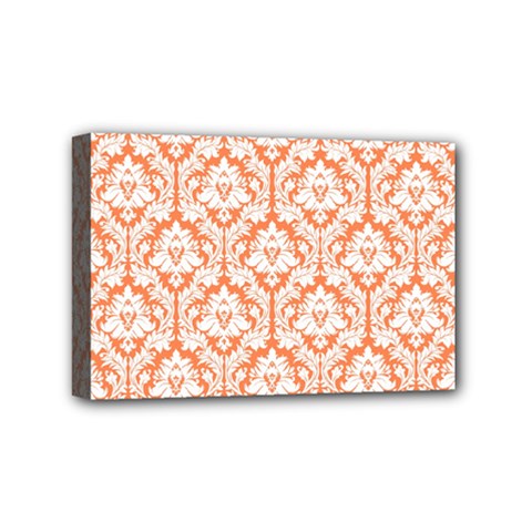 White On Orange Damask Mini Canvas 6  x 4  (Framed) from ArtsNow.com