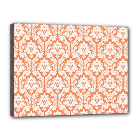 White On Orange Damask Canvas 16  x 12  (Framed) from ArtsNow.com