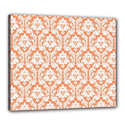 White On Orange Damask Canvas 24  x 20  (Framed) from ArtsNow.com