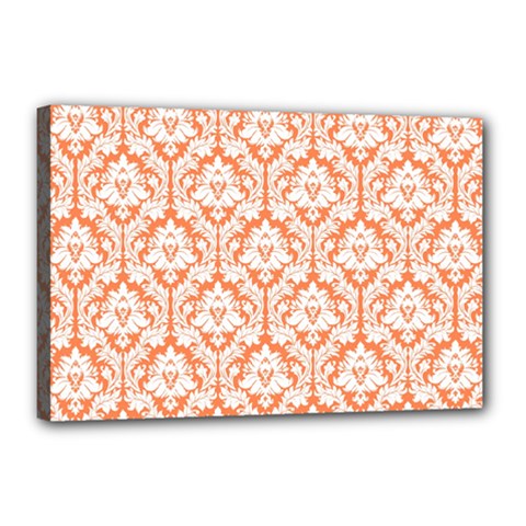 White On Orange Damask Canvas 18  x 12  (Framed) from ArtsNow.com