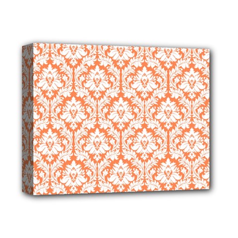 White On Orange Damask Deluxe Canvas 14  x 11  (Framed) from ArtsNow.com