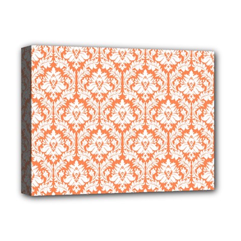 White On Orange Damask Deluxe Canvas 16  x 12  (Framed)  from ArtsNow.com