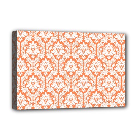 White On Orange Damask Deluxe Canvas 18  x 12  (Framed) from ArtsNow.com