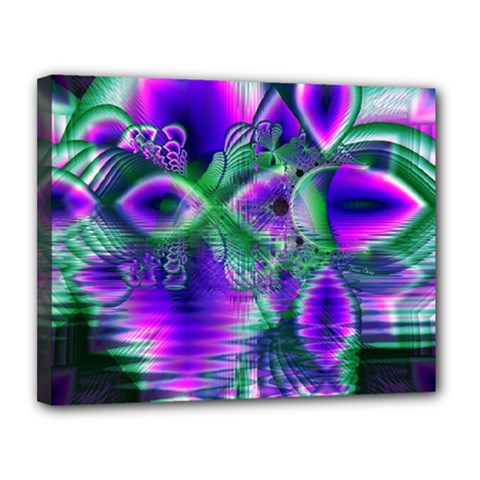 Evening Crystal Primrose, Abstract Night Flowers Canvas 14  x 11  (Framed) from ArtsNow.com