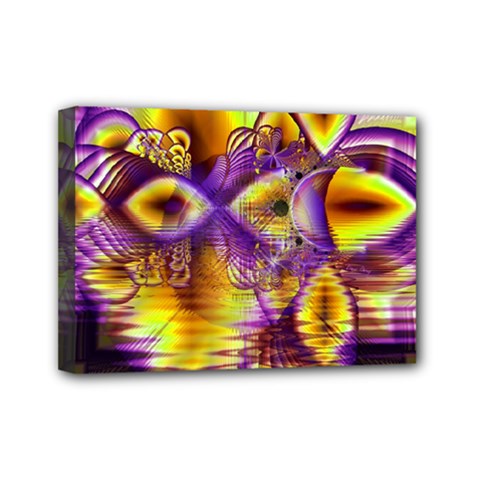 Golden Violet Crystal Palace, Abstract Cosmic Explosion Mini Canvas 7  x 5  (Framed) from ArtsNow.com