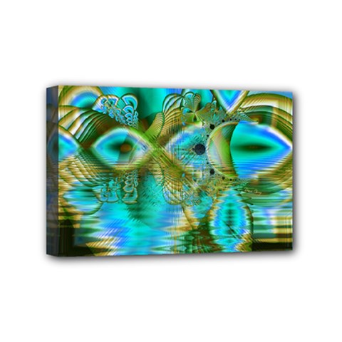 Crystal Gold Peacock, Abstract Mystical Lake Mini Canvas 6  x 4  (Framed) from ArtsNow.com