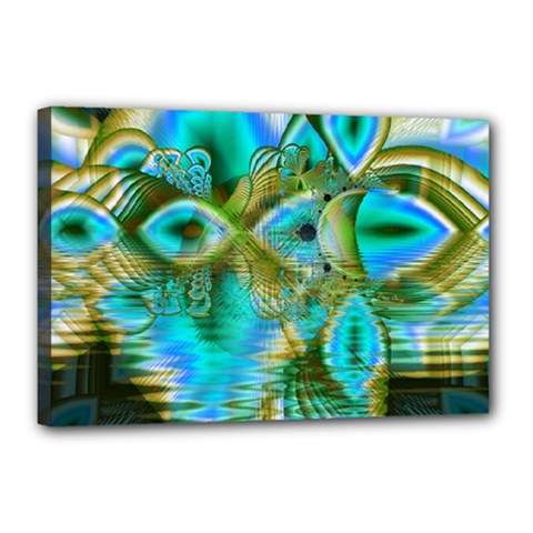 Crystal Gold Peacock, Abstract Mystical Lake Canvas 18  x 12  (Framed) from ArtsNow.com