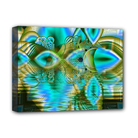 Crystal Gold Peacock, Abstract Mystical Lake Deluxe Canvas 16  x 12  (Framed)  from ArtsNow.com