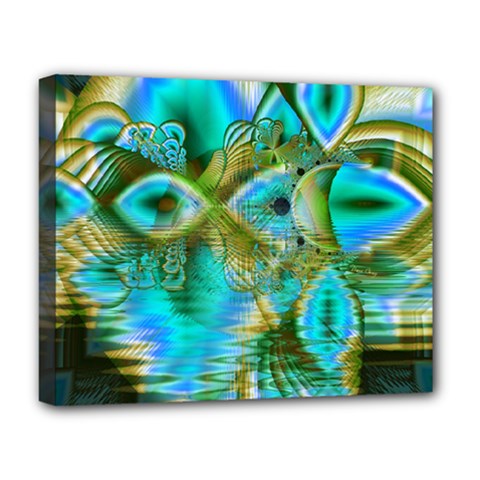 Crystal Gold Peacock, Abstract Mystical Lake Deluxe Canvas 20  x 16  (Framed) from ArtsNow.com