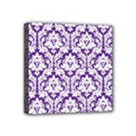 White on Purple Damask Mini Canvas 4  x 4  (Framed)