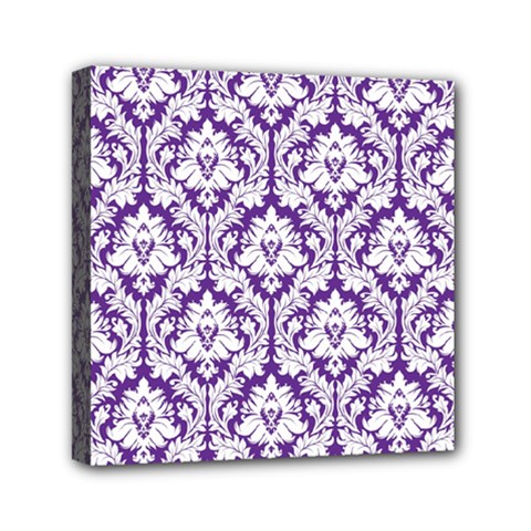 White on Purple Damask Mini Canvas 6  x 6  (Framed) from ArtsNow.com