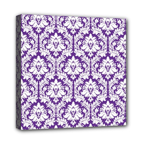 White on Purple Damask Mini Canvas 8  x 8  (Framed) from ArtsNow.com